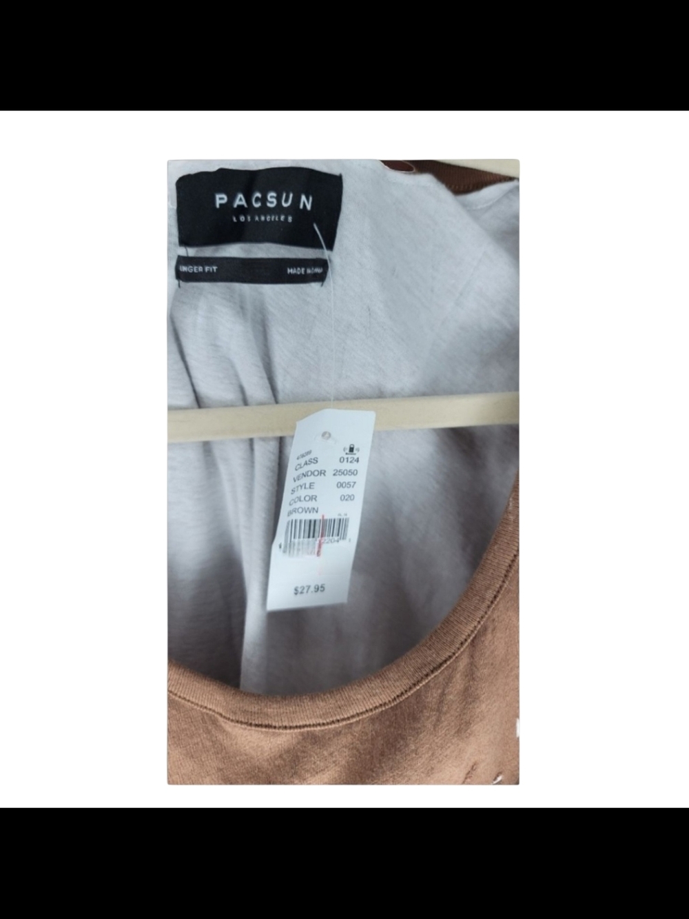 PACSUN - Large Layered Distressed Tank Top in Rustic Brown with White Underlayer - Picture 6 of 6